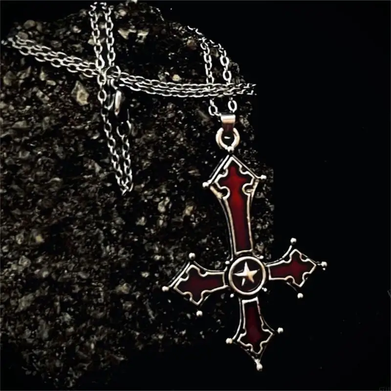  Fashionable Gothic Necklace with Intricate Inverted Crucifix Handmade Adjustable Length Neckchain Party Wear Accessory