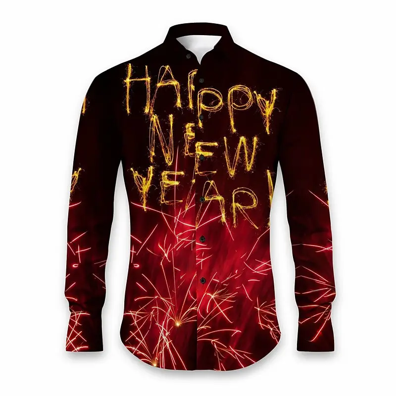 

Men's casual versatile fashion street men's shirt lapel single-breasted long-sleeved top men's happy new year long-sleeved shirt