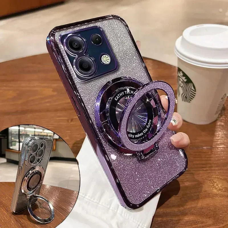 

Luxury with bracket Glitter Case For Xiaomi Redmi note 13 pro 12 12S 13C 11 11S 10S 9S case For POCO X6 M6 M5S Case Holder Cover