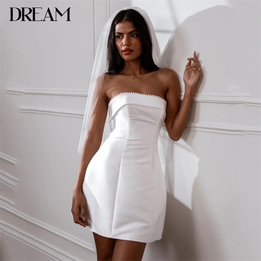 Dream Simple Mini Wedding Dress 2025 Beading Strapless Open Back Sleeveless Bridal Gown Above-Knee Vestidos De Novia Customized