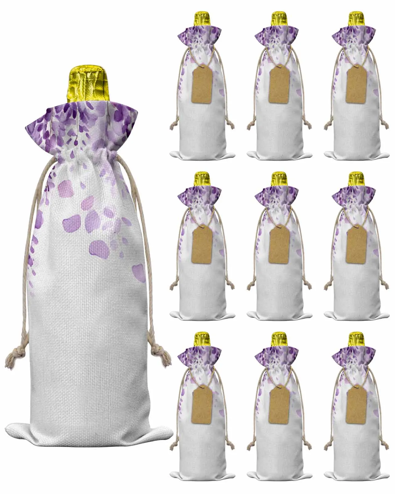 

10pcs Wine Bottle Covers Purple Wisteria Flowers Wine Holder Carrier Packaging Bag Wedding Party Decor Gift