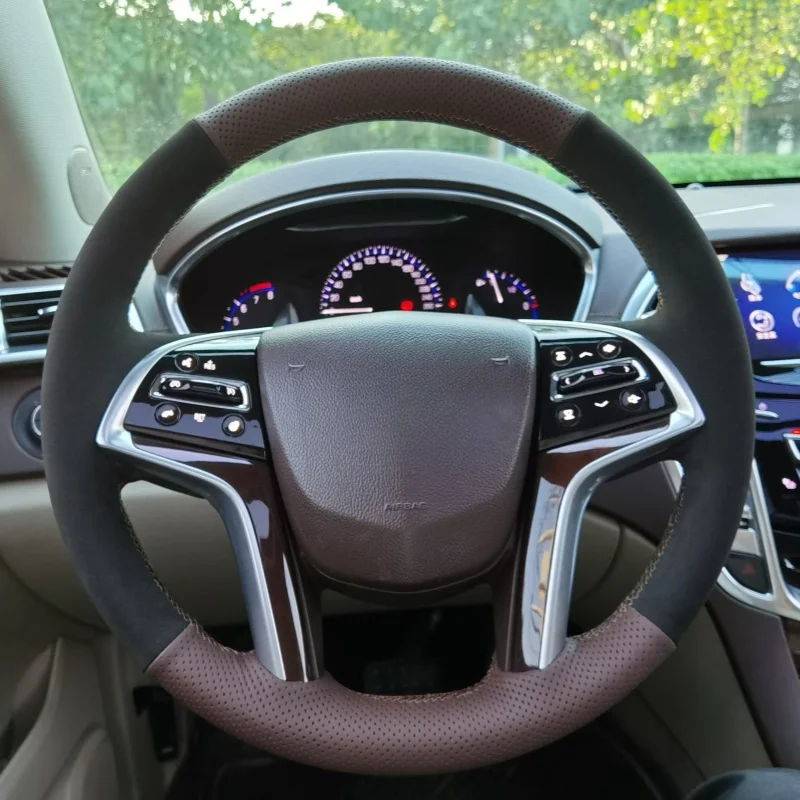 

Braid Car Steering Wheel Cover Wrap Hand Sewing Anti-Slip Soft Suede Genuine Leather For Cadillac ATS CT6 CTS XT5 XTS XT6