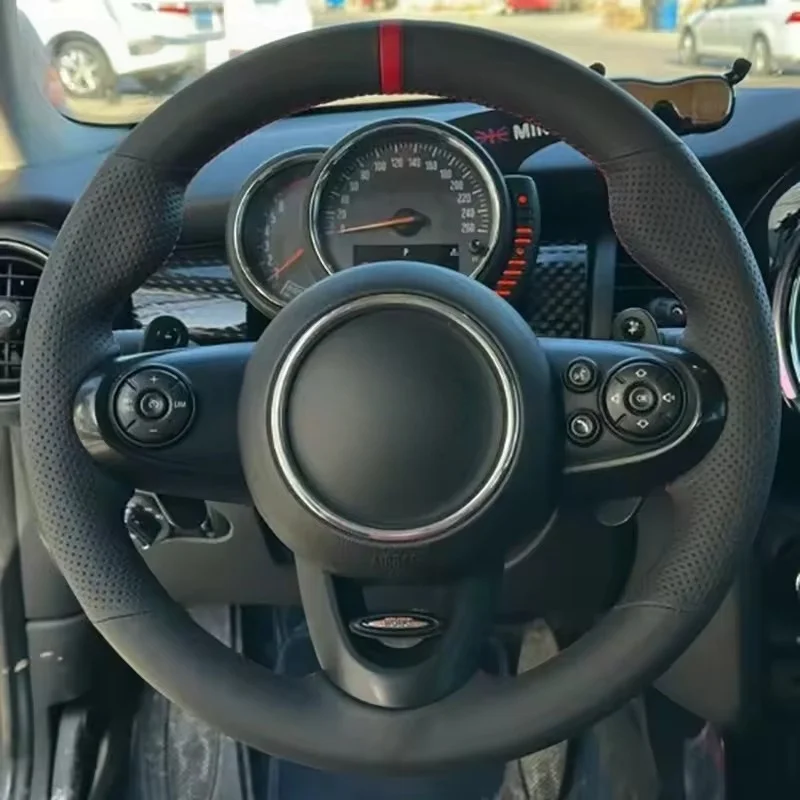 Hand Sewing Full Black Leather Steering Wheel Cover For MINI JCW F56 Clubman Convertible Countryman 2014-2020