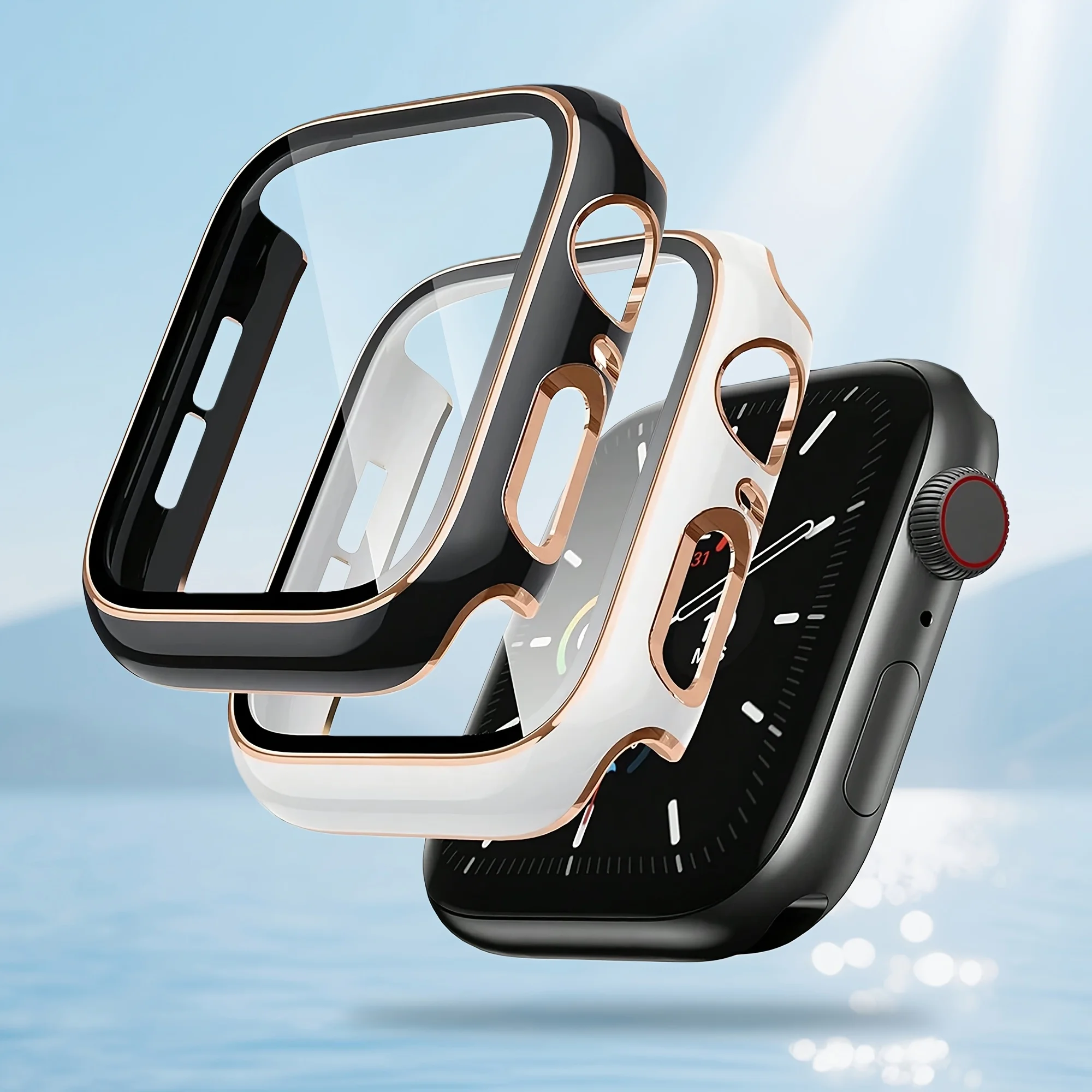 2pcs Watch Case+glass for Apple Watch 40 41 42 44 45 46mm Fashion two-color  protective cover，for Series11 10 987 65 Accessories