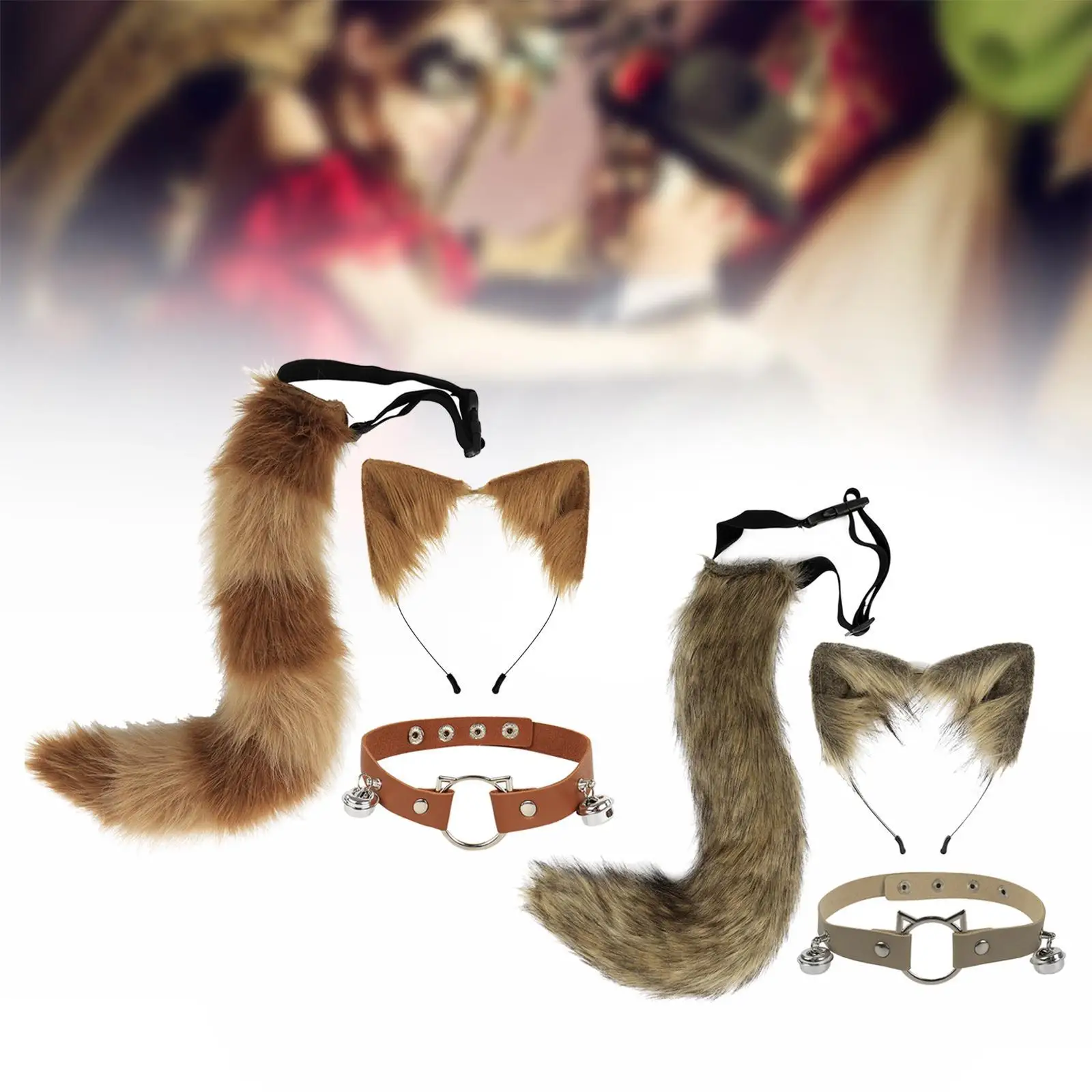 Ears Collar and Tail Set Soft Cosplay for Party Stage Performance Birthday Gift