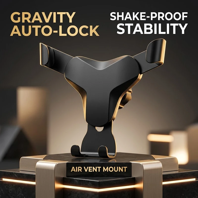 Gravity Car Phone Mount Air Vent Holder Auto-Lock Triangle Cradle Shake-Proof Stable Hands-Free Stand For iPhone For Android