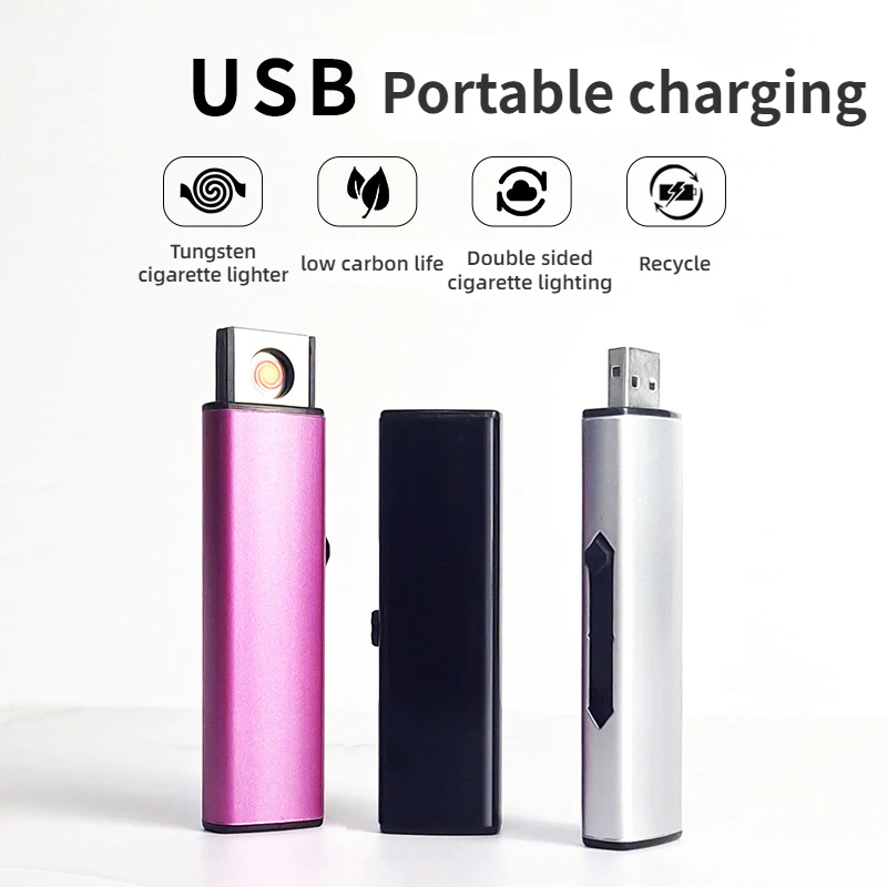 

New Side Push Metal Rechargeable Tungsten Lighter Personalized Creative Ultra-thin USB Rechargeable Electronic Cigarette Lighter