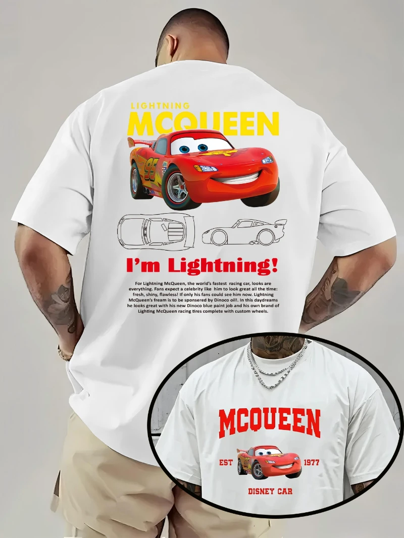 

Disney Lightning McQueen Pattern T-shirt - "I Am Lightning! Casual Round Neck Men's Short Sleeve