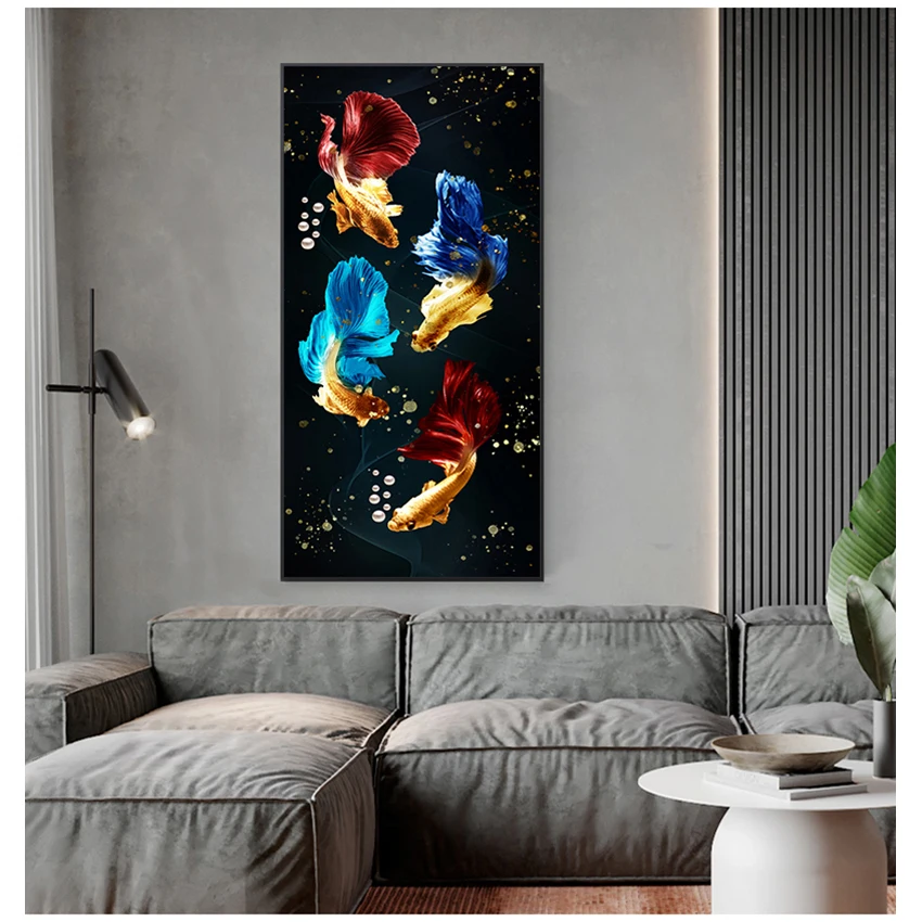 Room Home Decor NO FRAME Koi Fish Feng Shui Carp Lotus Pond Pictures Canvas Painting Wall Art For Living