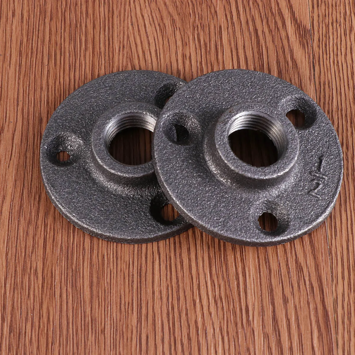 

10 Pcs Flange Base Threaded Floor Wall Mounted Fittings Round Black Iron Malleable