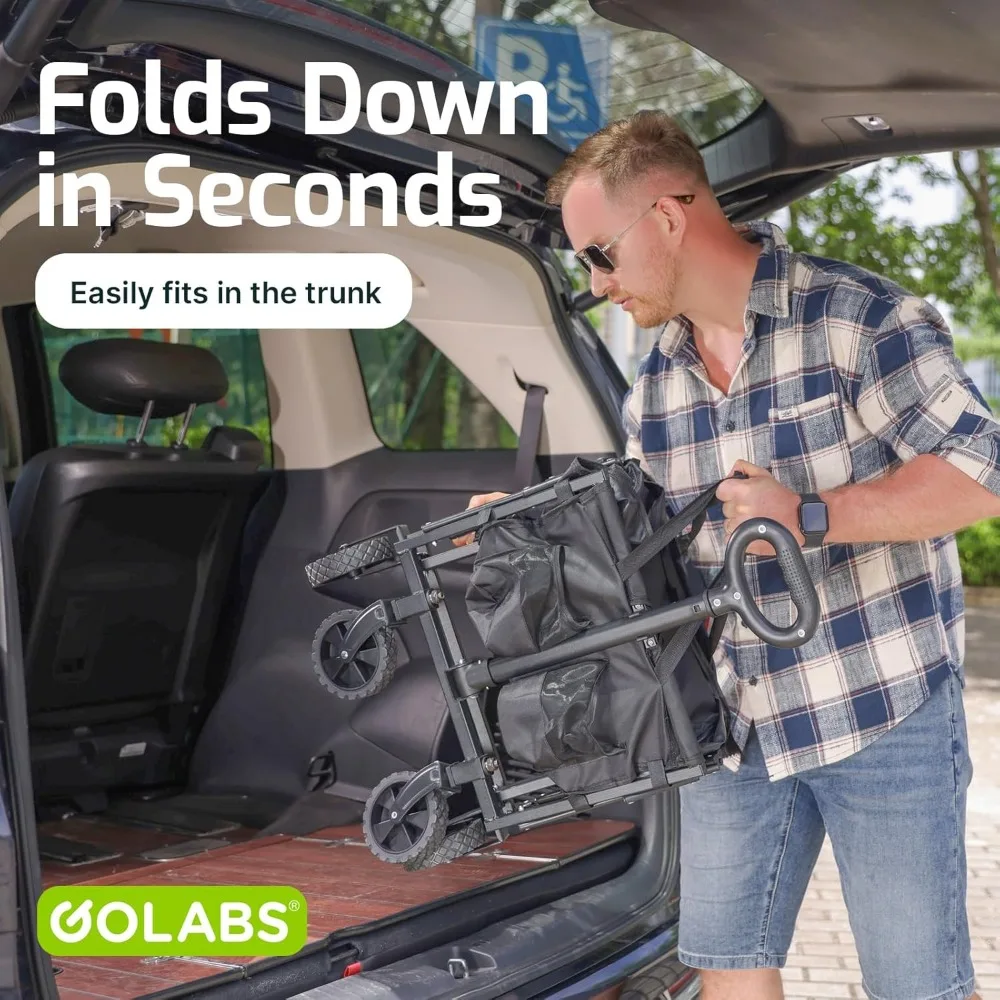 Carro plegable con carga de 350 lb, almacenamiento expandible de 100 L, plegable resistente para jardín y camping