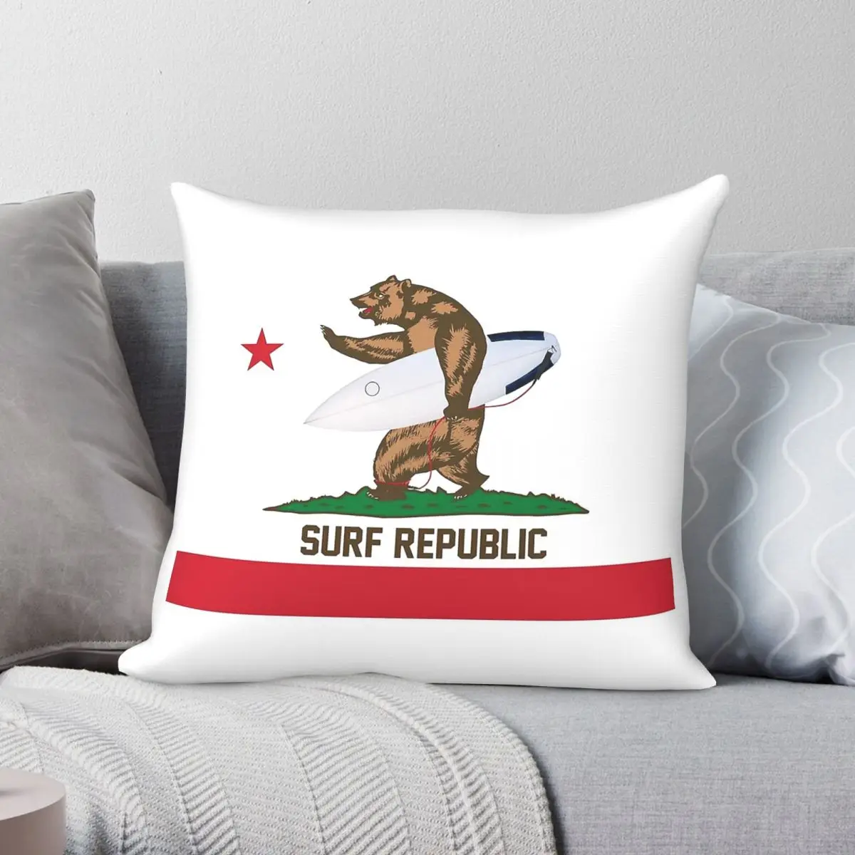 Surf Republic Square Pillowcase Polyester Linen Velvet Printed Zip Decorative Pillow Case Sofa 45x45