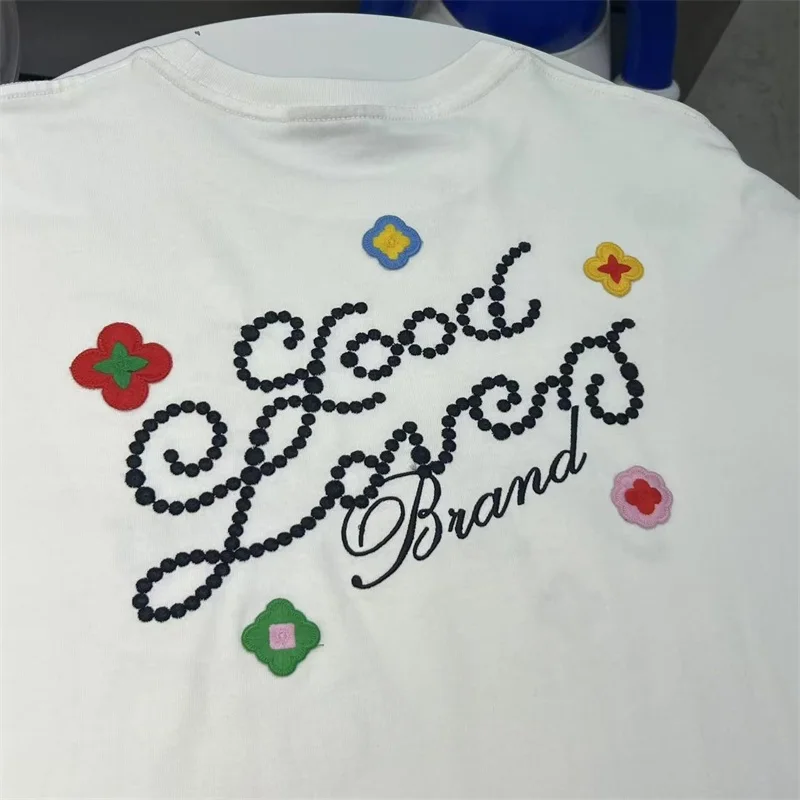 Oversized Goodbrand Men T Shirt Colorful Flowers Embroidery Logo GOODBRAND Women Top Tee One Day Shipped Out