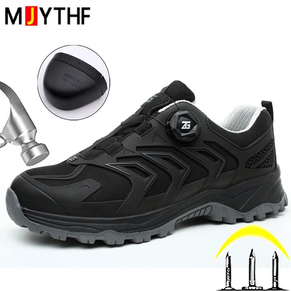 Quality Men's Safety Shoes Rotating Button Work Shoes Anti-Smash Steel Toe Shoes Anti-Puncture Indestructible Shoes Breathable