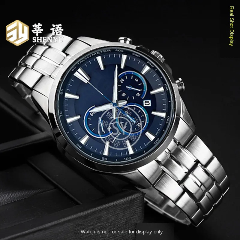 Ремешок для часов Shenyu из нержавеющей стали для Casio 5274 EFB-540SBD/SBC, изогнутый ремешок, стальной ремешок, аксессуары для часов