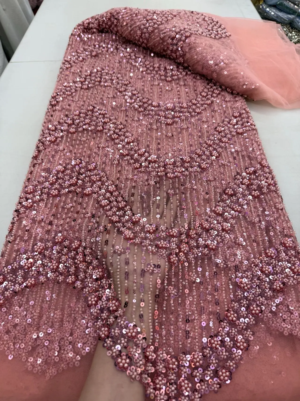 

African Nigerian Sequins Embroidery Tulle Lace Fabric, Sewing Beads Stone Prom Dresses, High Quality, 5Yards, 2025 JY440