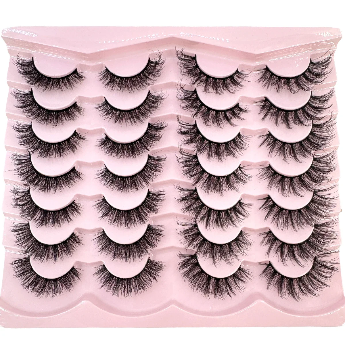 AMSDCN 14 pairs of fluffy eyelashes, thick rolled cat eye false eyelashes, natural long eyelash extension pack