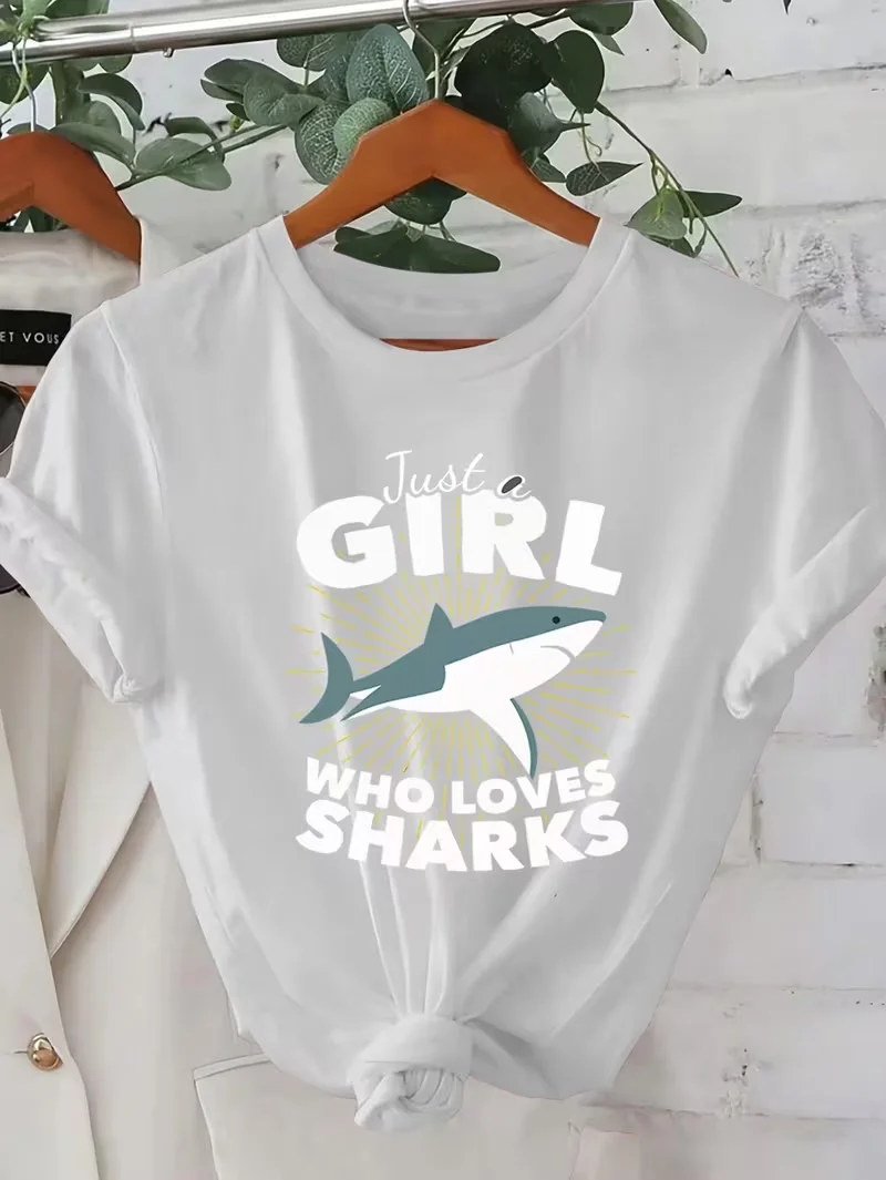Unisex T-shirt with Ocean Themed Print, High-quality Round Neck Short Sleeved Shirt  Women Clothes Shirts for Women Tops
