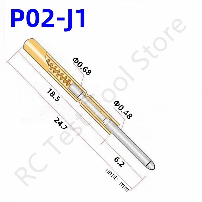 

100PCS P02-J1 Spring Test Pin P02-J Test Probe Copper Pogo Pin Metal Test Needle Test Tool 24.7mm Dia 0.68mm 0.48mm