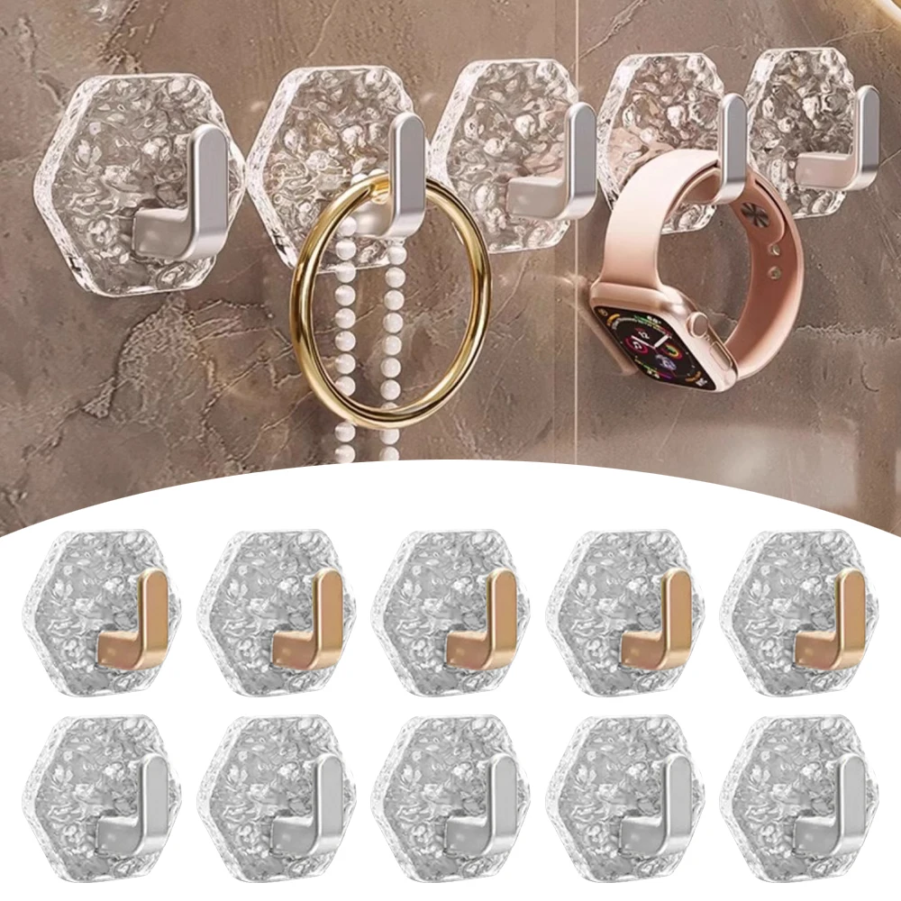5pcs/set Water Ripple Punch-free Hooks No Trace Hexagonal Self-Adhesive Hooks Easy Installation No Damage Home Interior Hooks