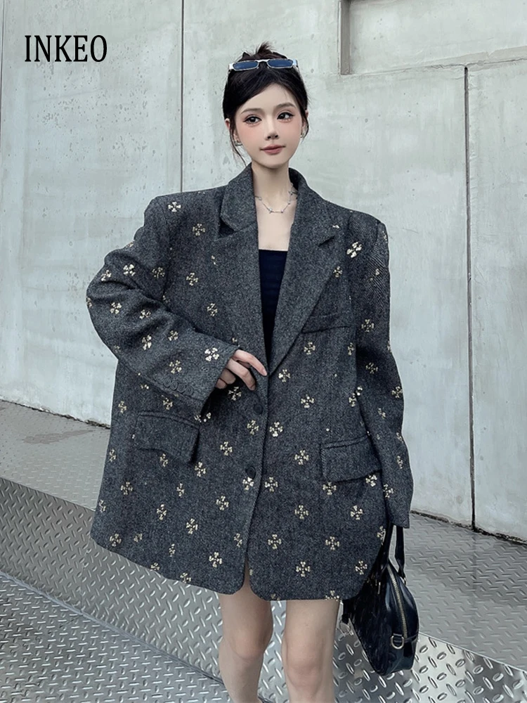 

Роскошный блейзер с пайетками для женщин, осенне-зимняя модная теплая куртка с блестками, новинка 2026, однобортное пальто INKEO 5O122