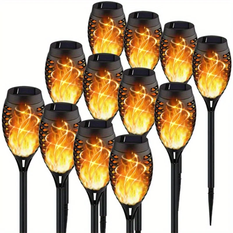 2/6pcs Solar Torches Halloween Lights Outdoor, 12LEDs Solar Flame Light For Halloween Decorations, Garden, Hallway Lighting