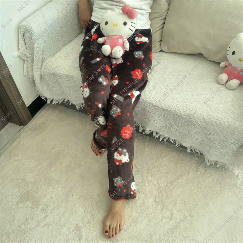 Halloween Sanrio Hello Kitty Pajama Pants Cartoon Soft Fabric Warm Fashion Women Home Pants Kawaii Girls Trousers Holiday Gifts