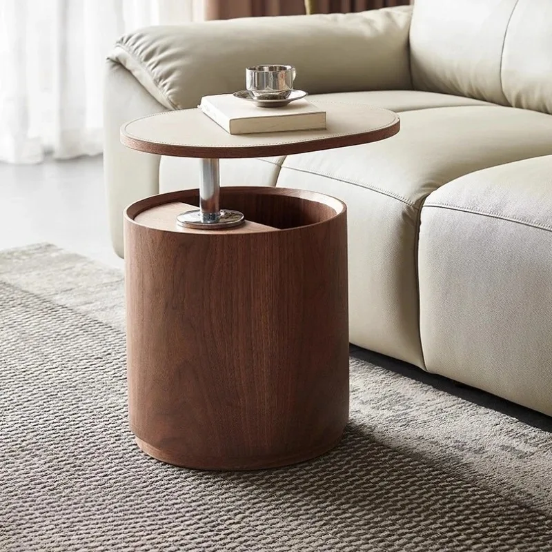Coffee Table Saddle Leather Rotatable Adjustable Side Table Living Room Furniture Storage Table Set Modern Minimalist