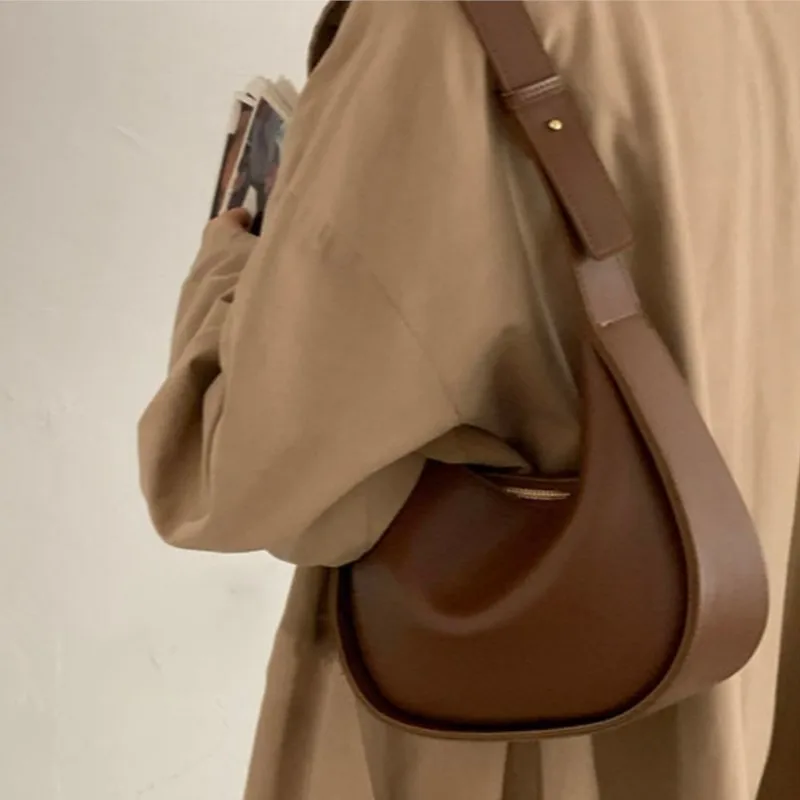 

JIAERDI Ретро седельная сумка с широким ремешком, женская кожаная сумка на плечо большой вместимости, женская модная минималистичная сумка через плечо на молнии, новинка