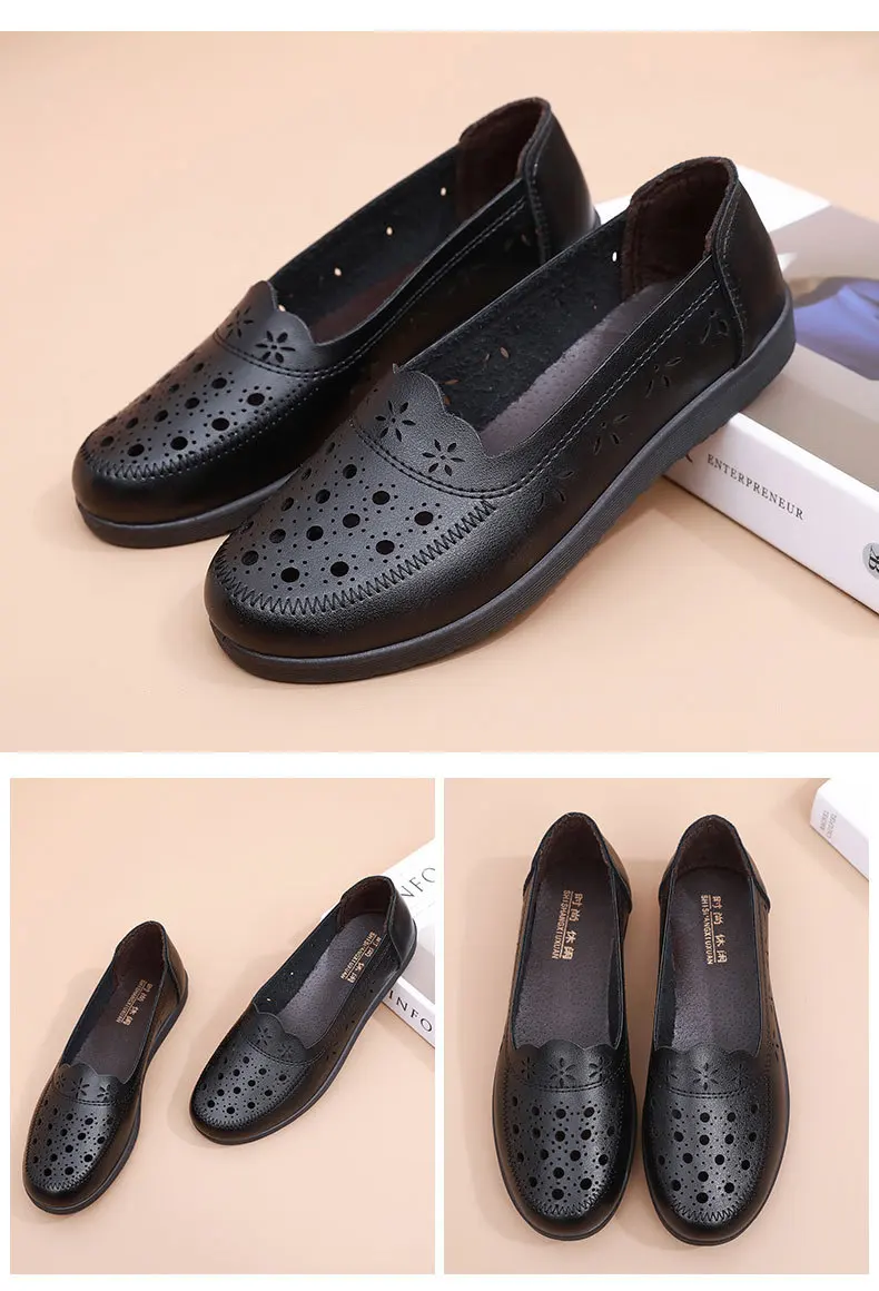 Sandalen Sommer Komfort Baotou Weiche Sohle Mutterschuhe Flache Sohle Damenschuhe Lochlederschuhe Schuhe für mittlere und ältere Altersgruppen – Detail 23