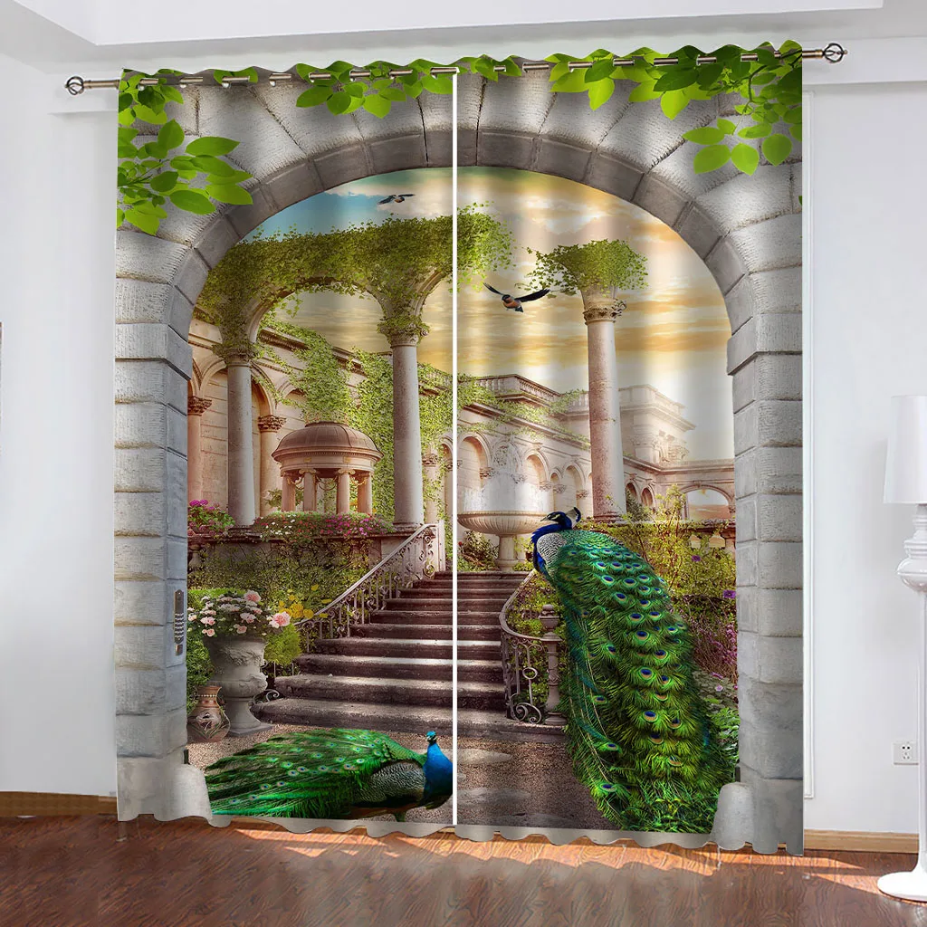 HUANZHUANG Curtain For Children'S Room Garden Peacock Print D Cheap Modern Printing Curtain Living Room Bedroom Home Decoration