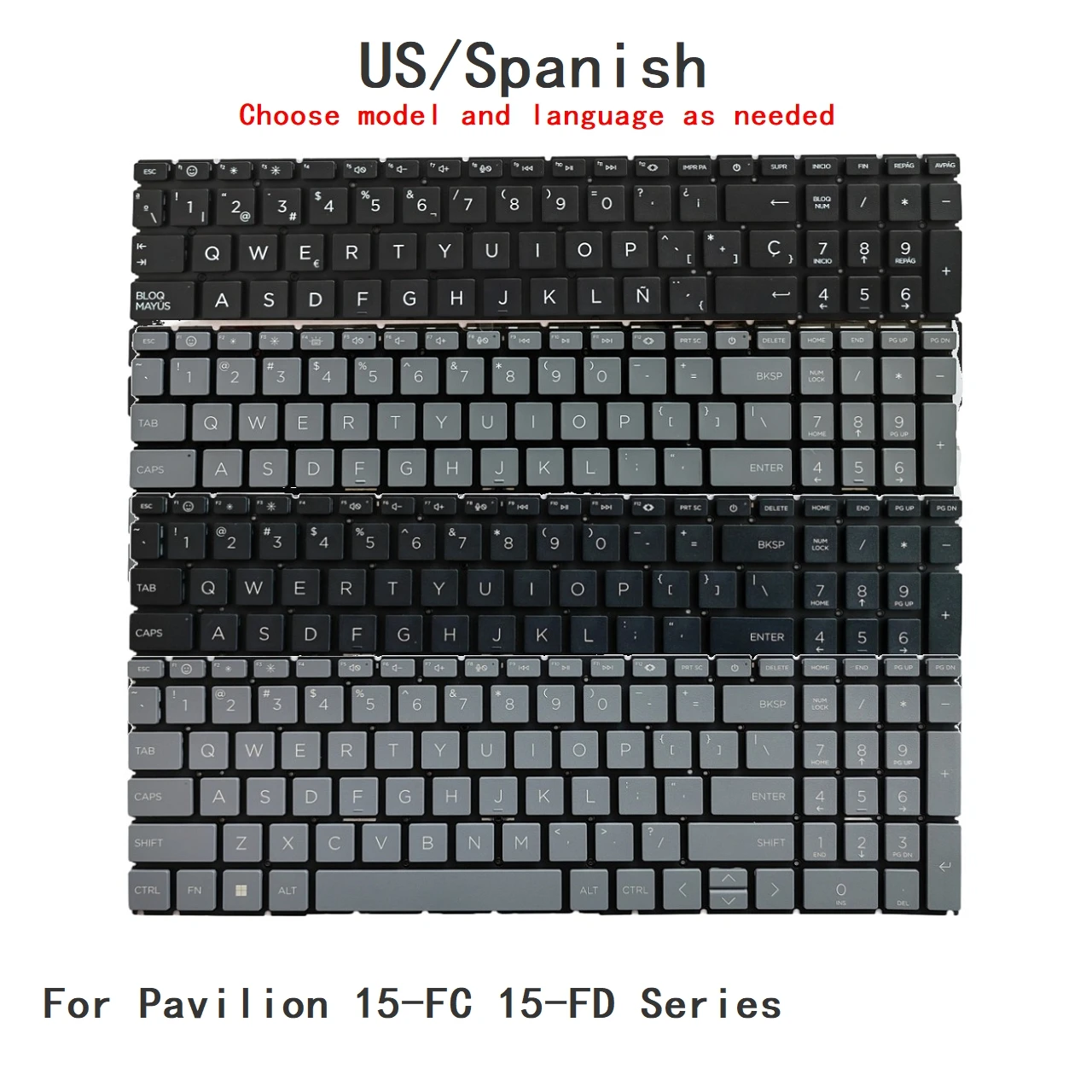 New US Spanish Language  Backlit Keyboard For HP Pavilion 15-FC 15-FD Series Notebook PC Replacement Keyboard
