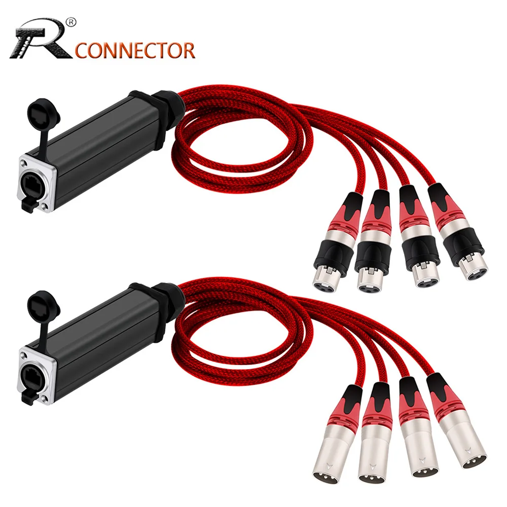 

XLR Audio Cable 4 Channel 3Pins Multi Network Breakout to RJ45 Female CAT5 Shielded Network Converter for Stage Recording Studio