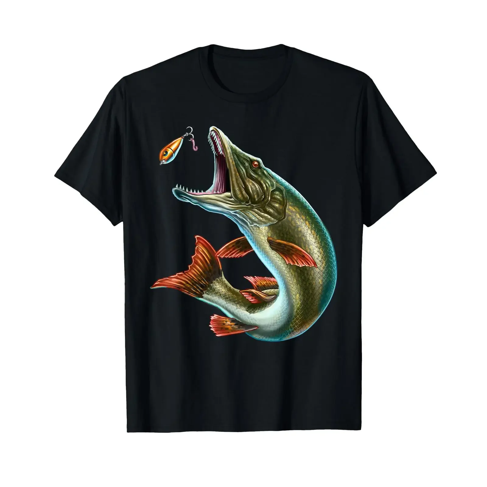for anglers Pike taking the bait Angler's T shirt vintage Washed Stylish Stretched Versatile Top For Everyday Wear Comfortable