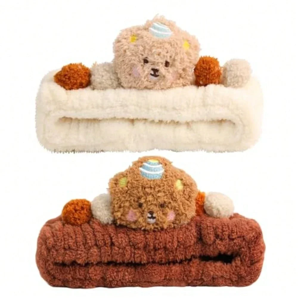 

Cute Bear Spa Headband For Washing Face 2 Pack Soft Fluffy Makeup Hair Band For Women Shower Yoga Skincare