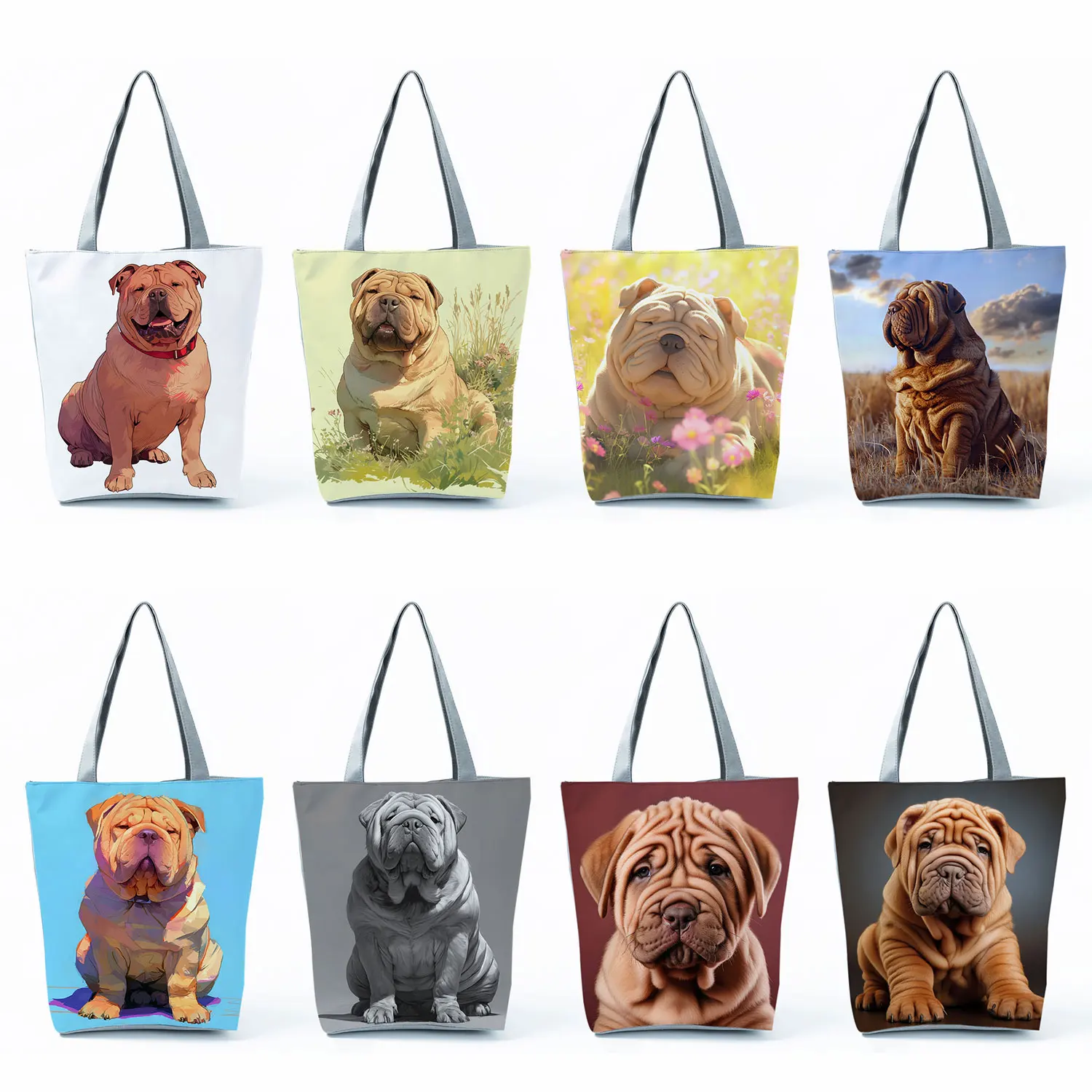 Bolso de mano con estampado Shar Pei, bolsa de hombro con estampado de animales, práctico, informal, de gran capacidad, para viaje y compras