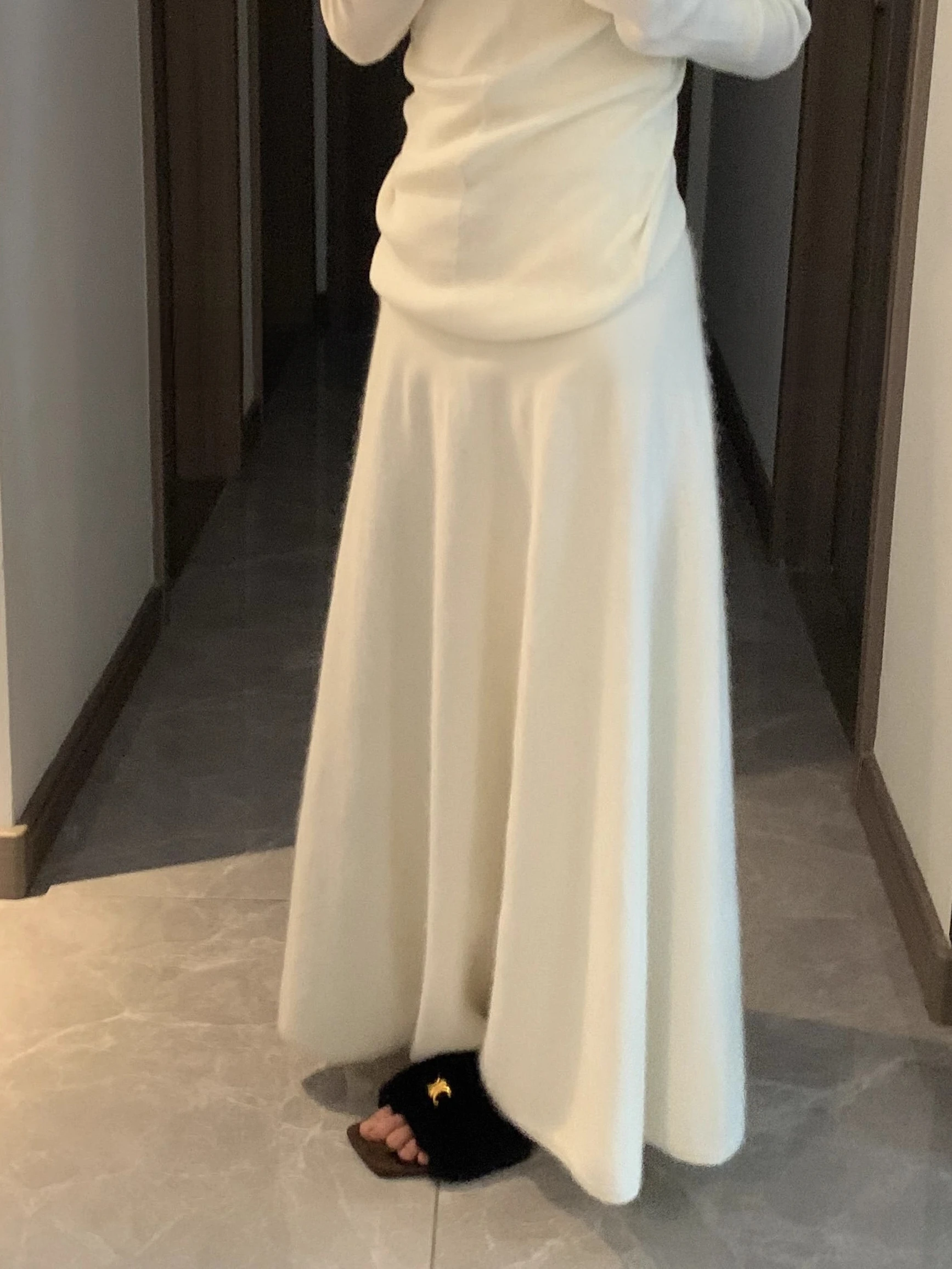 

Вязаная юбка из меха белого медведя, женская, осенне-зимняя, с высокой талией, А-силуэт, плиссированная, длинная, маленький размер