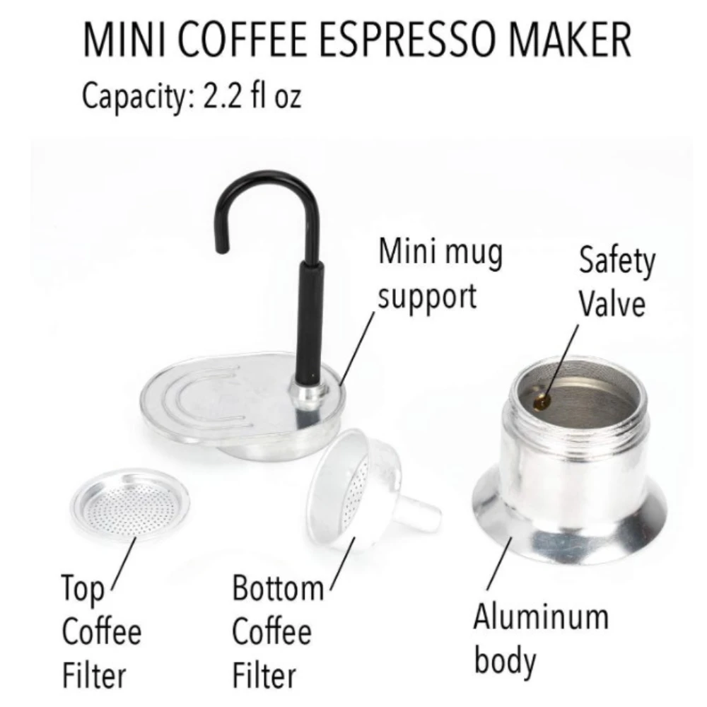 50ML Aluminum Single Tube Moka Pot 1 Cup Coffee Pot Stovetop Italian Coffee Machine Espresso Utensils Kitchen Coffeeware Barista