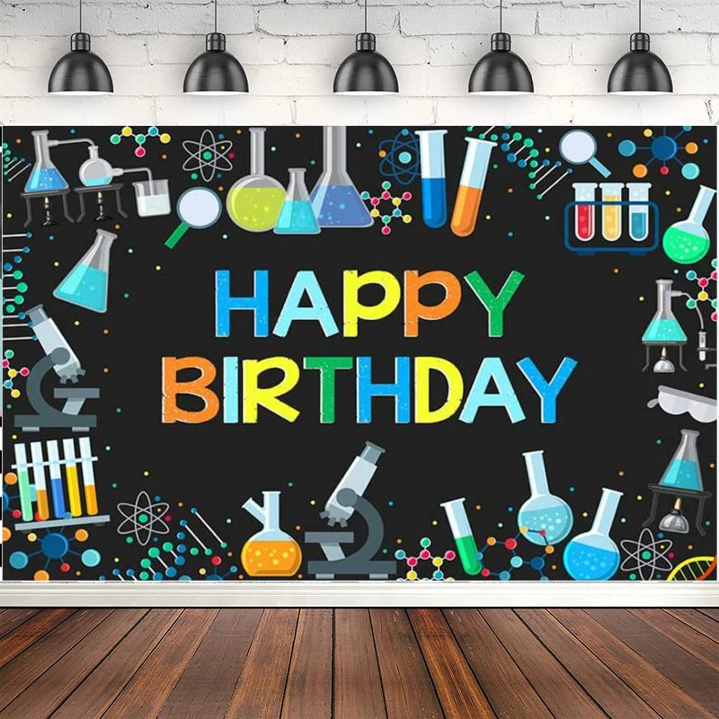 Photography Backdrop Mad Science Fun Scientist Physical And Chemical Experiments Happy Birthday Party Decor Background