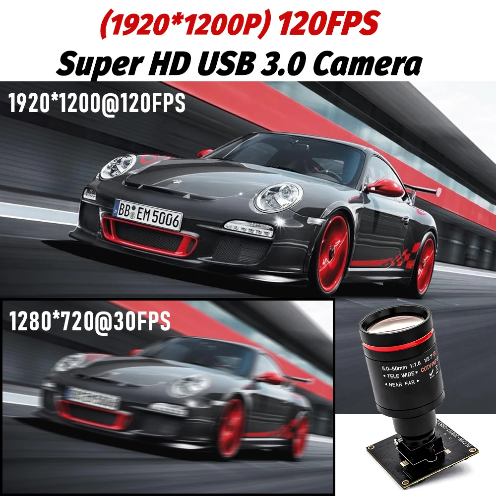 10X Zoom Global Shutter USB3.0 Camera Module 2.3MP 120FPS 1/2.6 Inch AR0234 With M12 Lens Plug Play For Machine Vision Meeting