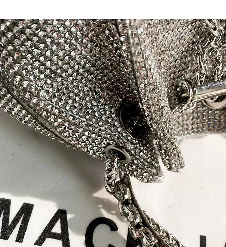 Luxury Wedding Party Clutch Purse Crystal Shiny Rhinestones Diamond Evening Bag Metal Ring Women Handbag Female Crossbody Bag