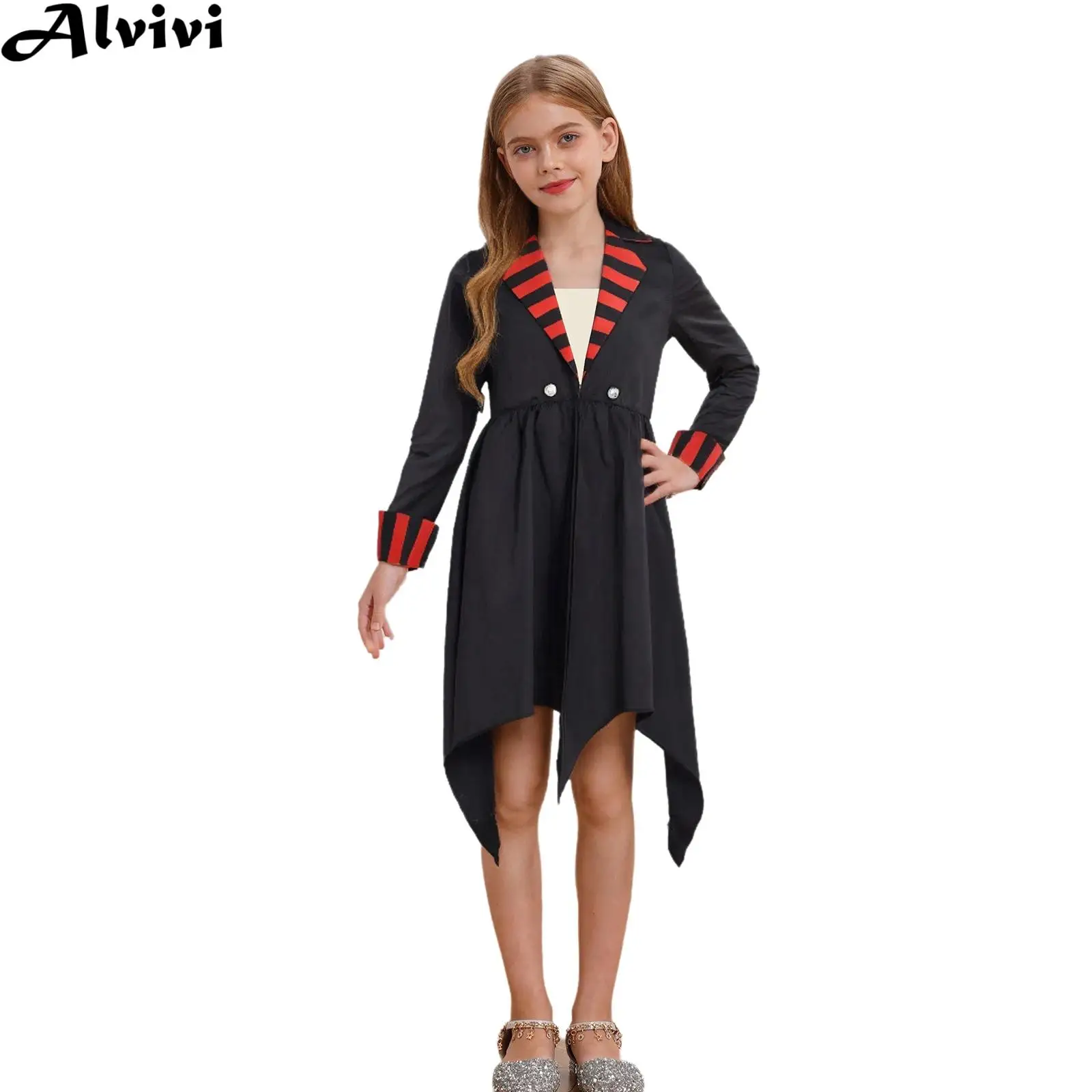 

Детская куртка в викторианском стиле с длинными рукавами и лацканами в стиле стимпанк, пальто, фетровый цилиндр, вечерние костюмы на Хэллоуин, средневековый готический костюм вампира для косплея