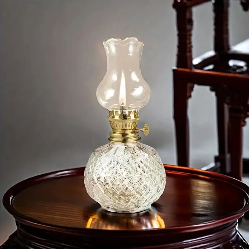 Large Oil Lamp Vintage Glass Kerosene Lamp Antique Oil Lamps Family Decorative Lights High Capacity Quality Portable Adornment