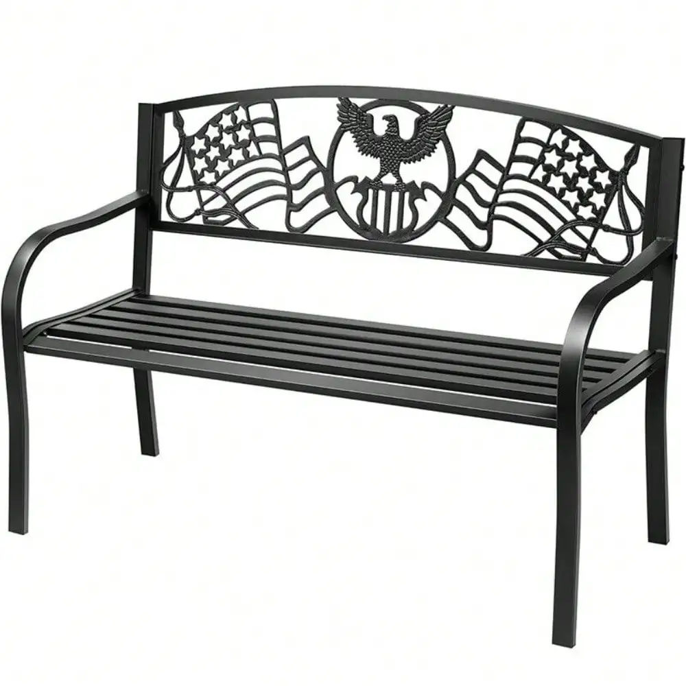 

50'' Outdoor Garden Bench Cast Iron Metal Frame Outdoor Porch Patio Park Benches