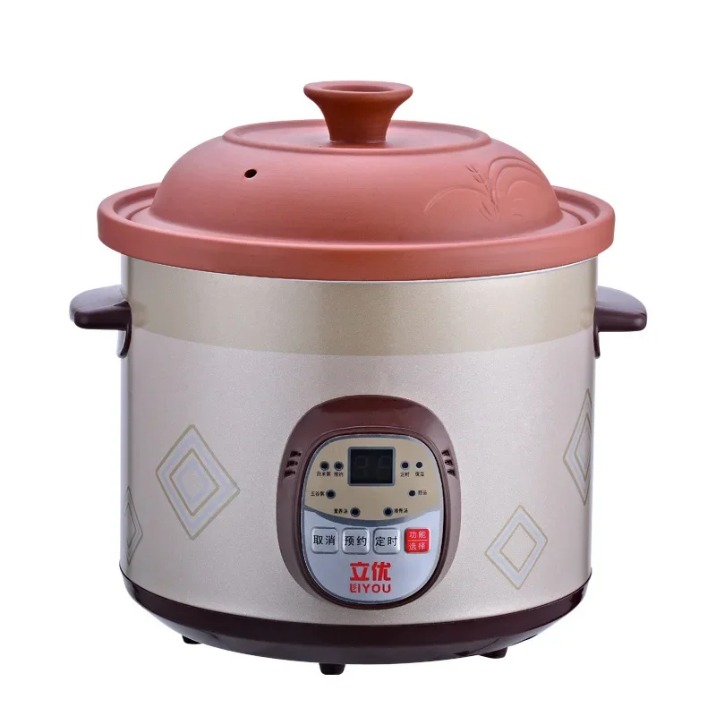 

Electric Stewpot Red Porcelain Soup Cooking Porridge Slow Cooker Liyou 1.5-6 Liters Automatic Digital Reservation 220V