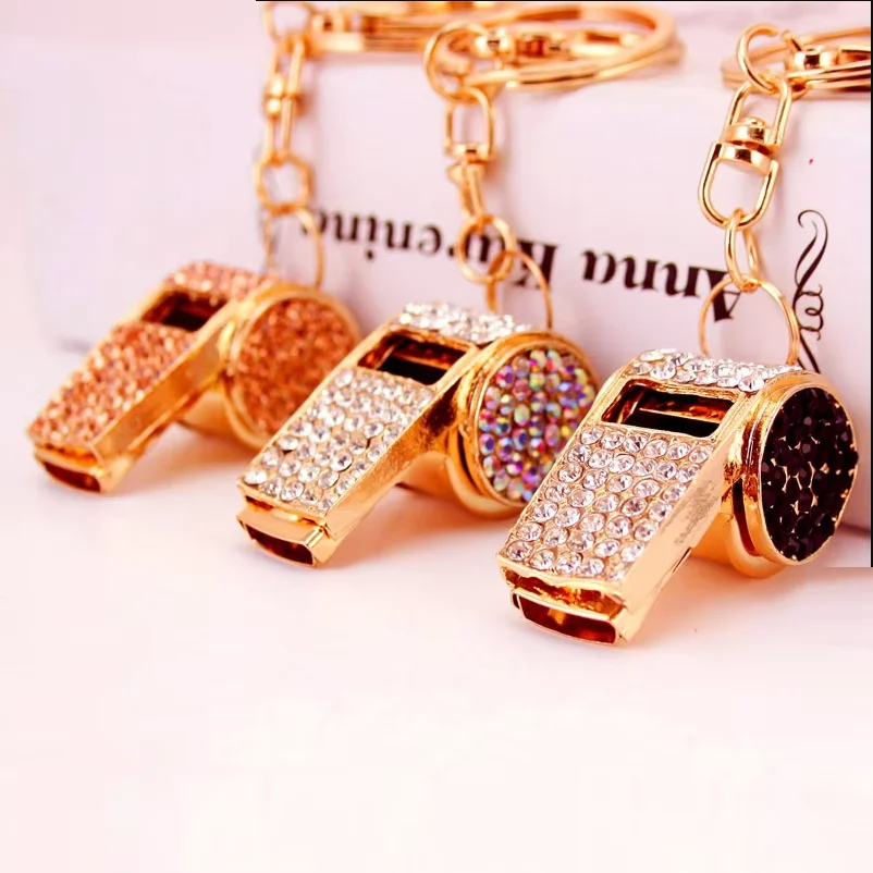 Fashion Creative Lovely Crystal Whistle Car Pendant Keychain For Women Bag Keychains Rhinestone Car keyrings Gifts Jewelry