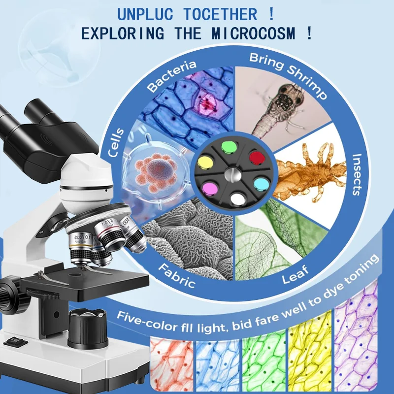 Adults Binocular Microscope 40X‑5000X HD Inspection Laboratory Optical Microscope Tool Set For Schools & Home & Scientific