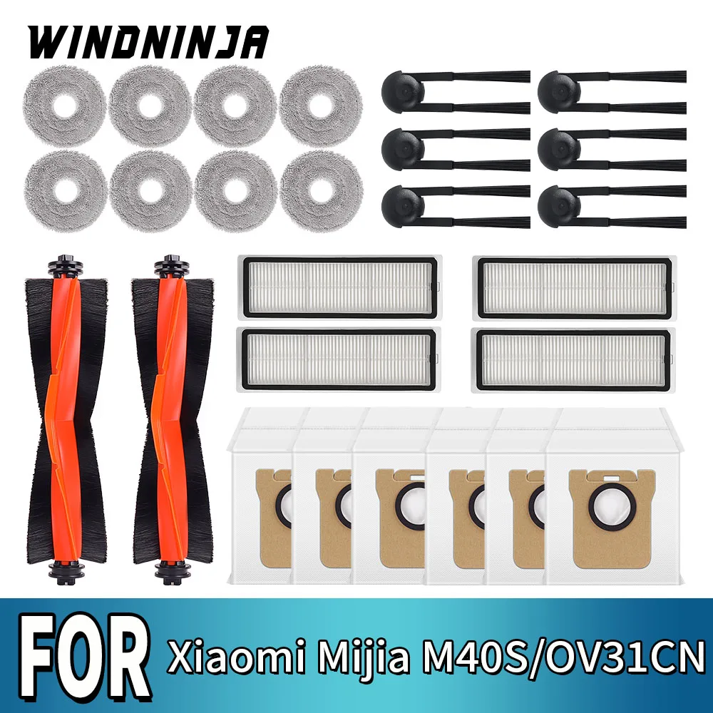 Für Xiaomi Mijia M40S OV31CN Staubsaugerteile HEPA-Filter Haupt- und Seitenbürste Wischtuch Staubbeutel Zubehör Ersatzteile