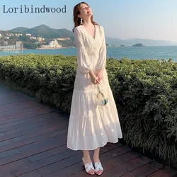 2022 New Arrival Summer Boho Women Maxi Dress White Lace Long Tunic Beach Dress Vacation Holiday Clothes  White Dress  Vestidos