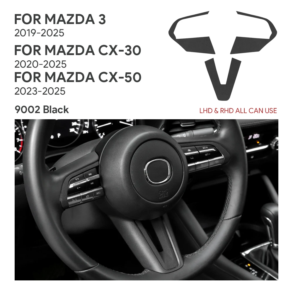 

For Mazda 3 Axela 2019 2020 2021 2022-2025 CX30 CX-30 2020-2025 CX50 CX-50 2023-2025 Premium Suede Car Steering Wheel Sticker